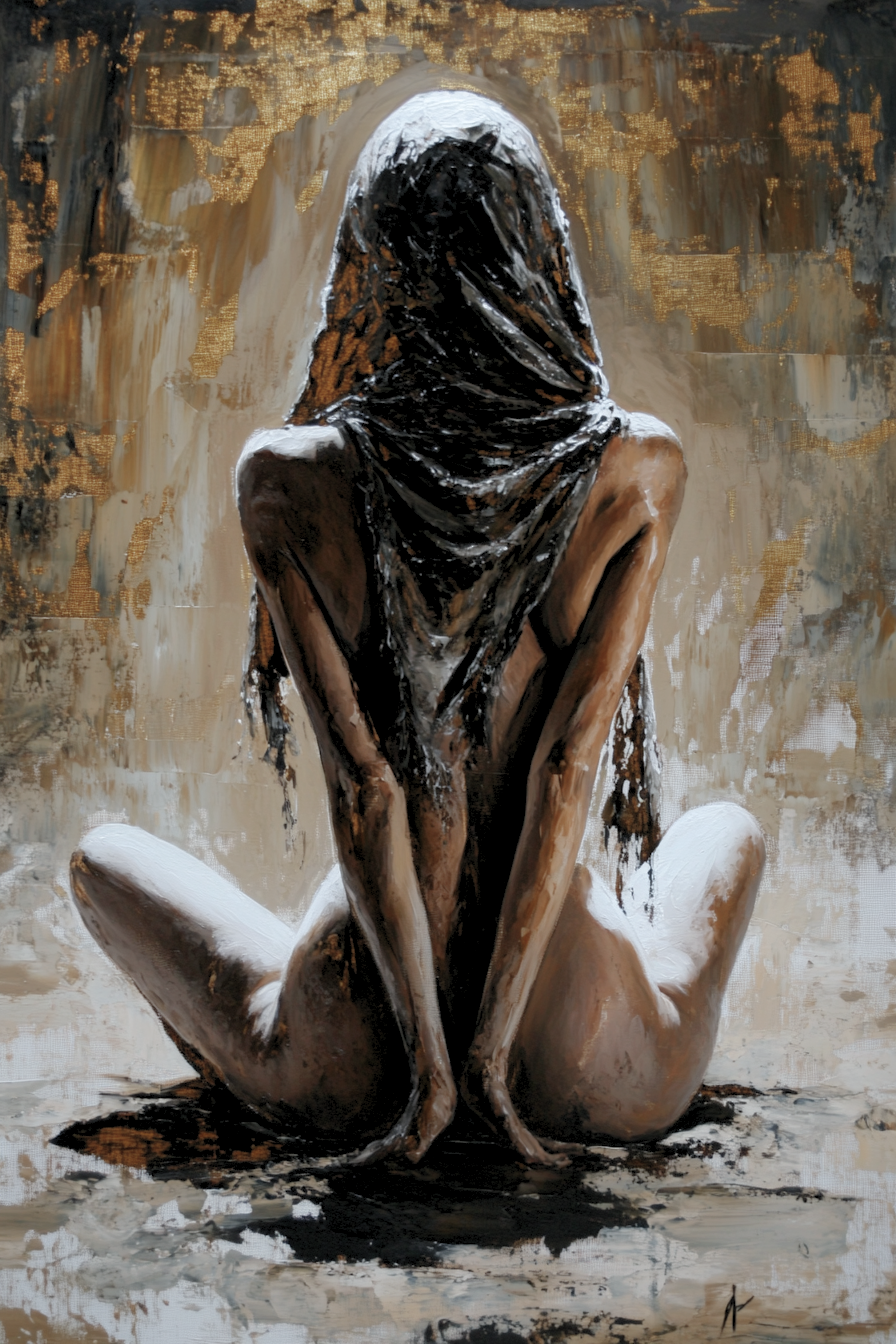 Figure assise, visage voilé : Je prie que rien ne m’excite au mauvais moment